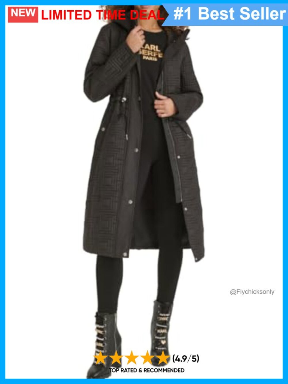 Quilted Hooded Anorak Jacket Long Sleeve Zip Waist Drawcord Fall